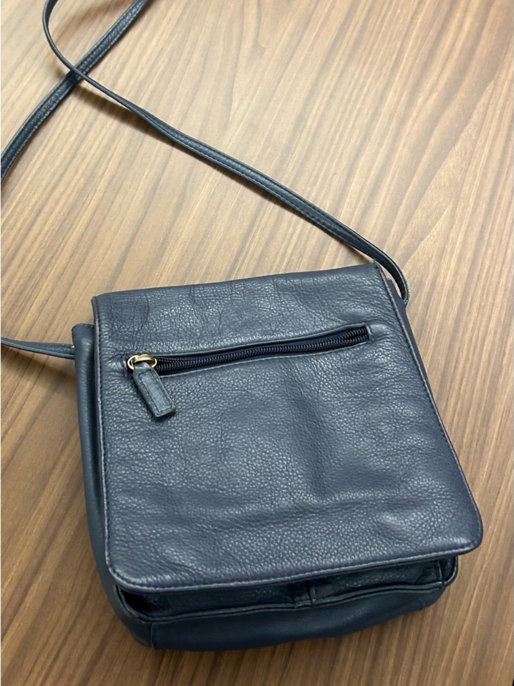 J.P. Ourse & Cie Navy Leather Crossbody preowned but many miles left!